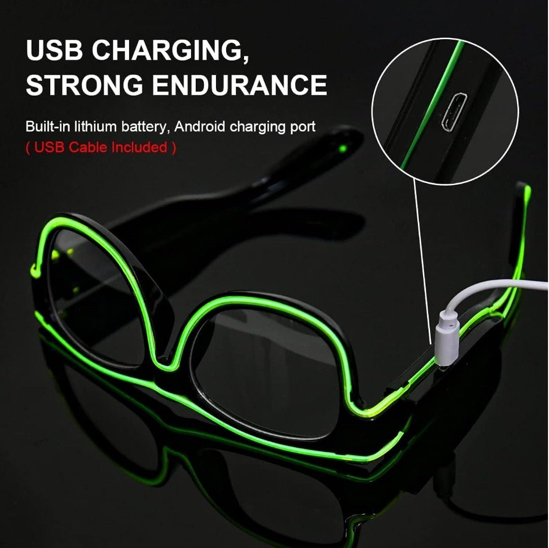 Gafas LED Neón Lima | 3 h de Autonomía y 4 Modos de Luz - innovagizmo.com