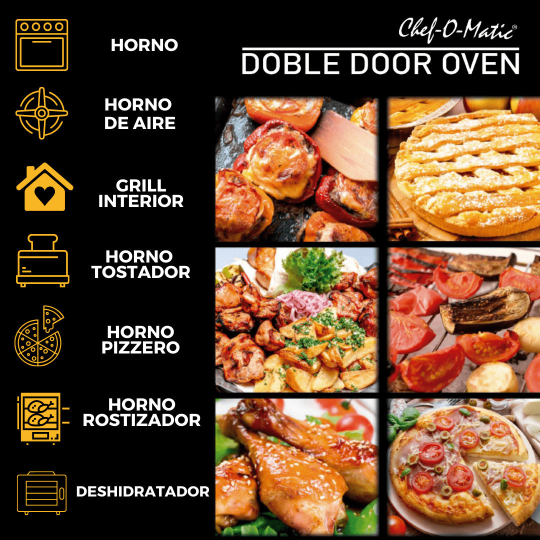 Horno Chef O’Matic 12 en 1 de 28L con Cocción por Aire 360° y Doble Puerta - innovagizmo.com