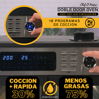 Horno Chef O’Matic 12 en 1 de 28L con Cocción por Aire 360° y Doble Puerta - innovagizmo.com