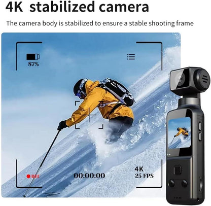 Cámara 4K de Bolsillo – WiFi, Pantalla Giratoria 270°, Estabilización y Grabación en Movimiento