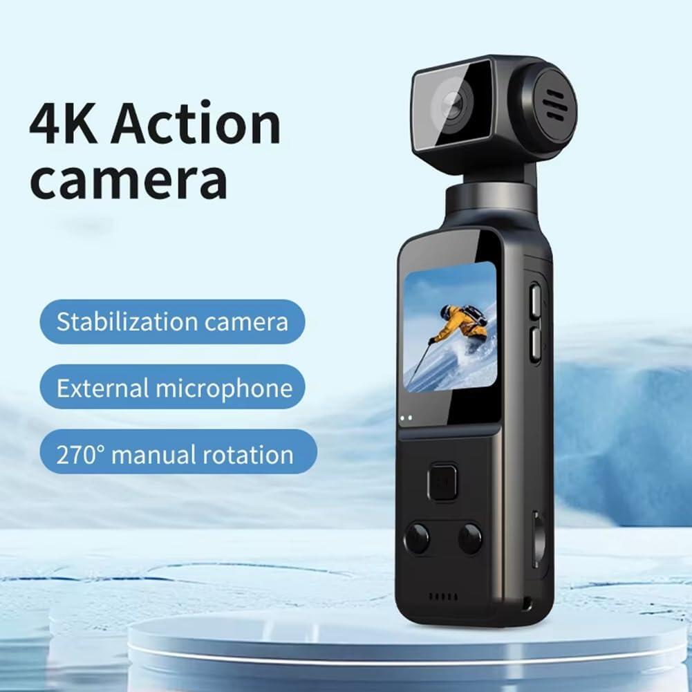 Cámara 4K de Bolsillo – WiFi, Pantalla Giratoria 270°, Estabilización y Grabación en Movimiento