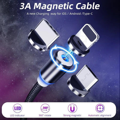 Cable USB Magnético 3 en 1 con Luz LED | Carga Rápida y Universal