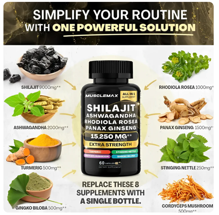 Suplemento Energizante 4 en 1 con Shilajit, Ashwagandha, Rhodiola y Panax Ginseng – Vitalidad y Rendimiento