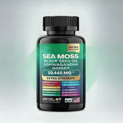 Suplemento Natural 3 en 1 con Sea Moss, Aceite de Semilla Negra y Ashwagandha – Vitalidad, Inmunidad y Calma Mental