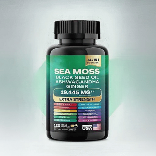 Suplemento Natural 3 en 1 con Sea Moss, Aceite de Semilla Negra y Ashwagandha – Vitalidad, Inmunidad y Calma Mental