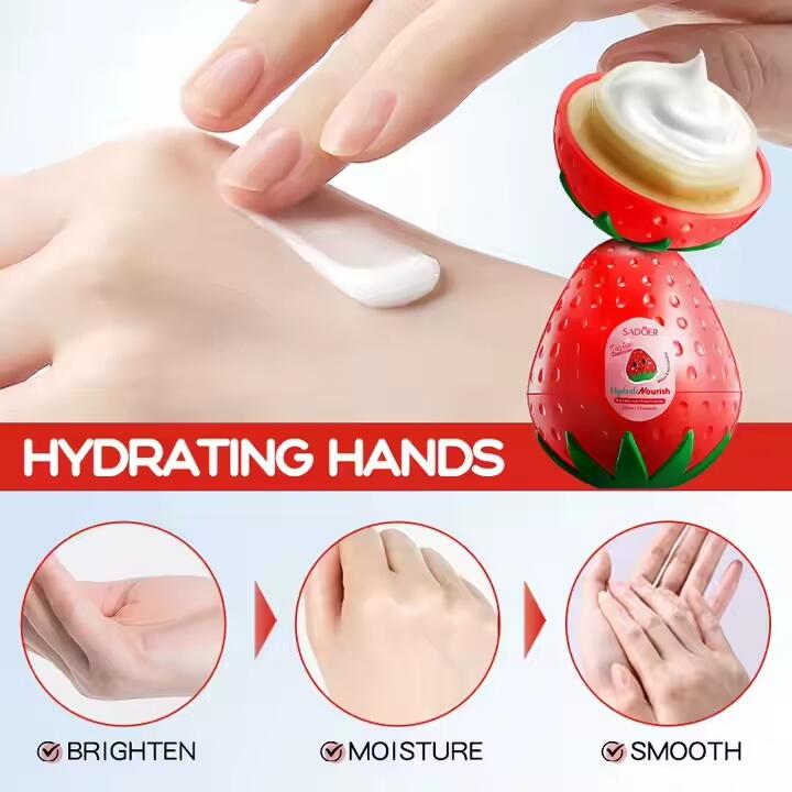 Manos Radiantes y Delicadas al Instante – Crema de Fresa Hidratante y Reparadora