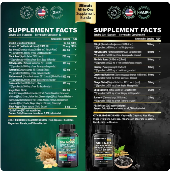 Suplemento Energizante 4 en 1 con Shilajit, Ashwagandha, Rhodiola y Panax Ginseng – Vitalidad y Rendimiento