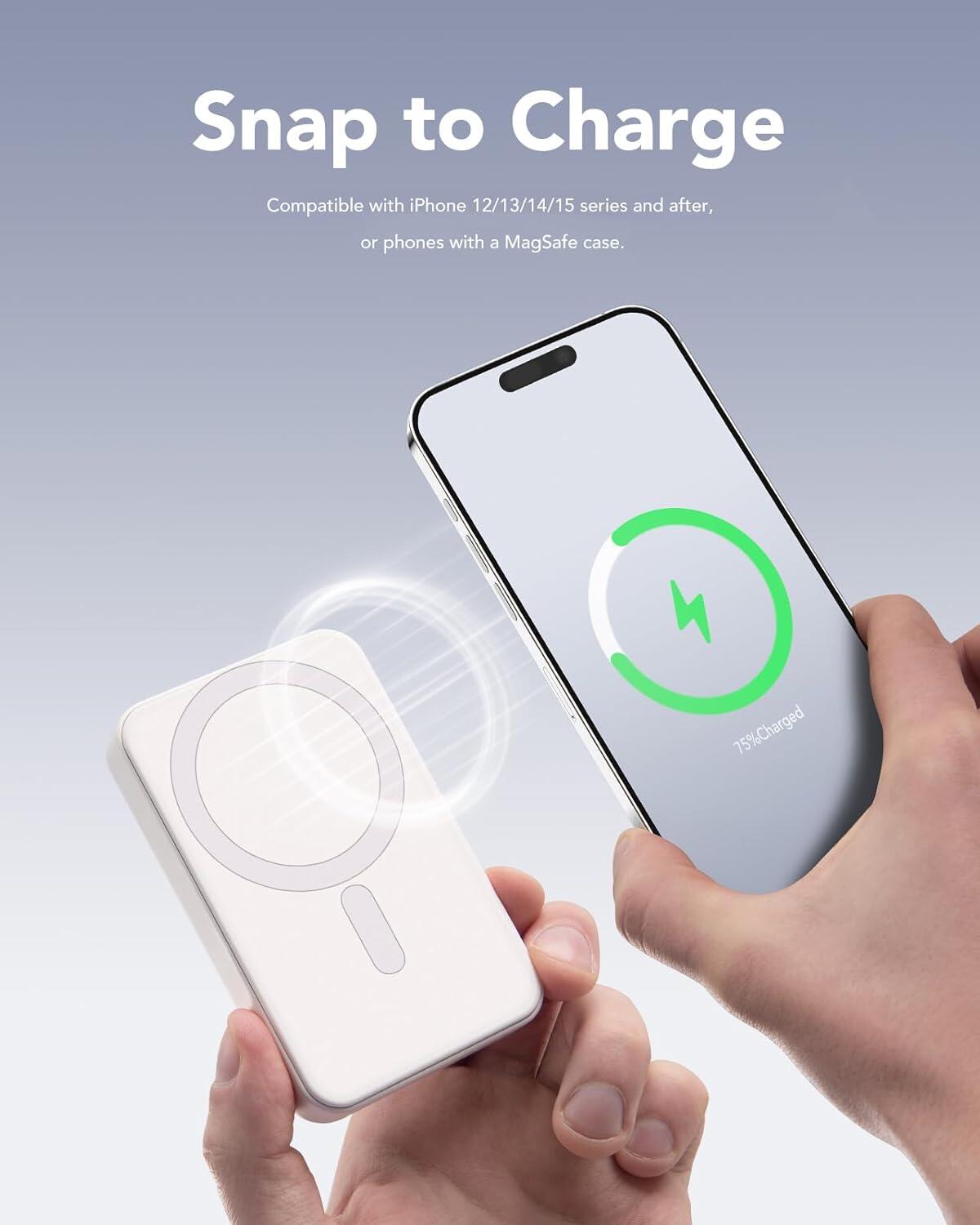 Power Bank Magnético 10000mAh con Carga Inalámbrica Rápida y Compacta