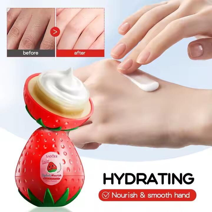 Manos Radiantes y Delicadas al Instante – Crema de Fresa Hidratante y Reparadora