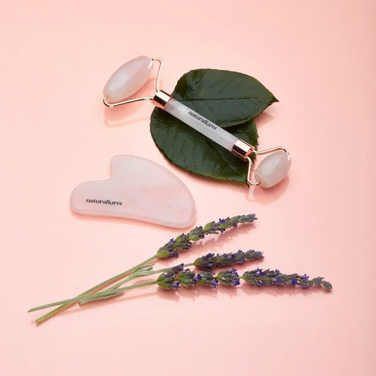 Rodillo Facial de Cuarzo Rosa y Gua Sha - innovagizmo.com