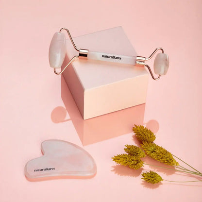 Rodillo Facial de Cuarzo Rosa y Gua Sha - innovagizmo.com