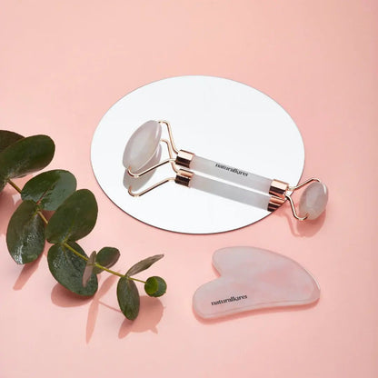 Rodillo Facial de Cuarzo Rosa y Gua Sha - innovagizmo.com
