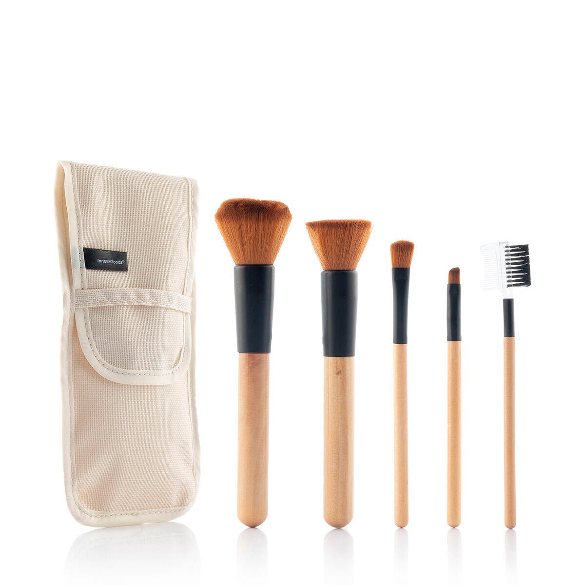 Set de Brochas de Maquillaje de Madera con Funda de Transporte Miset InnovaGoods 5 Unidades - innovagizmo.com