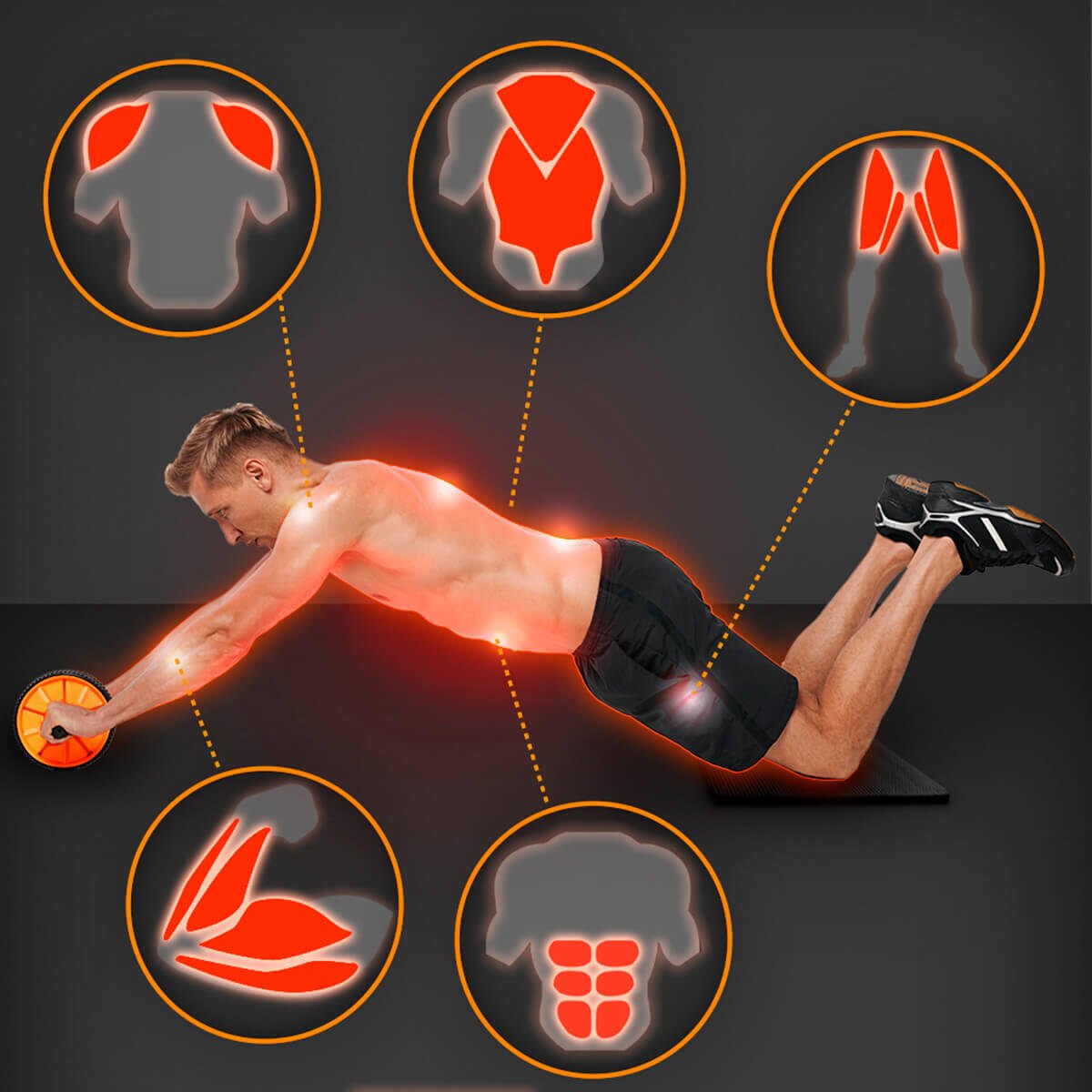 Set Rodillo abdominales y alfombrilla 2 Niveles Ergonómico Fitness Gridinlux - innovagizmo.com