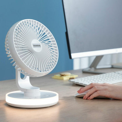 Ventilador de Escritorio Recargable con Luz LED – Silencioso, Portátil y Oscilante - innovagizmo.com