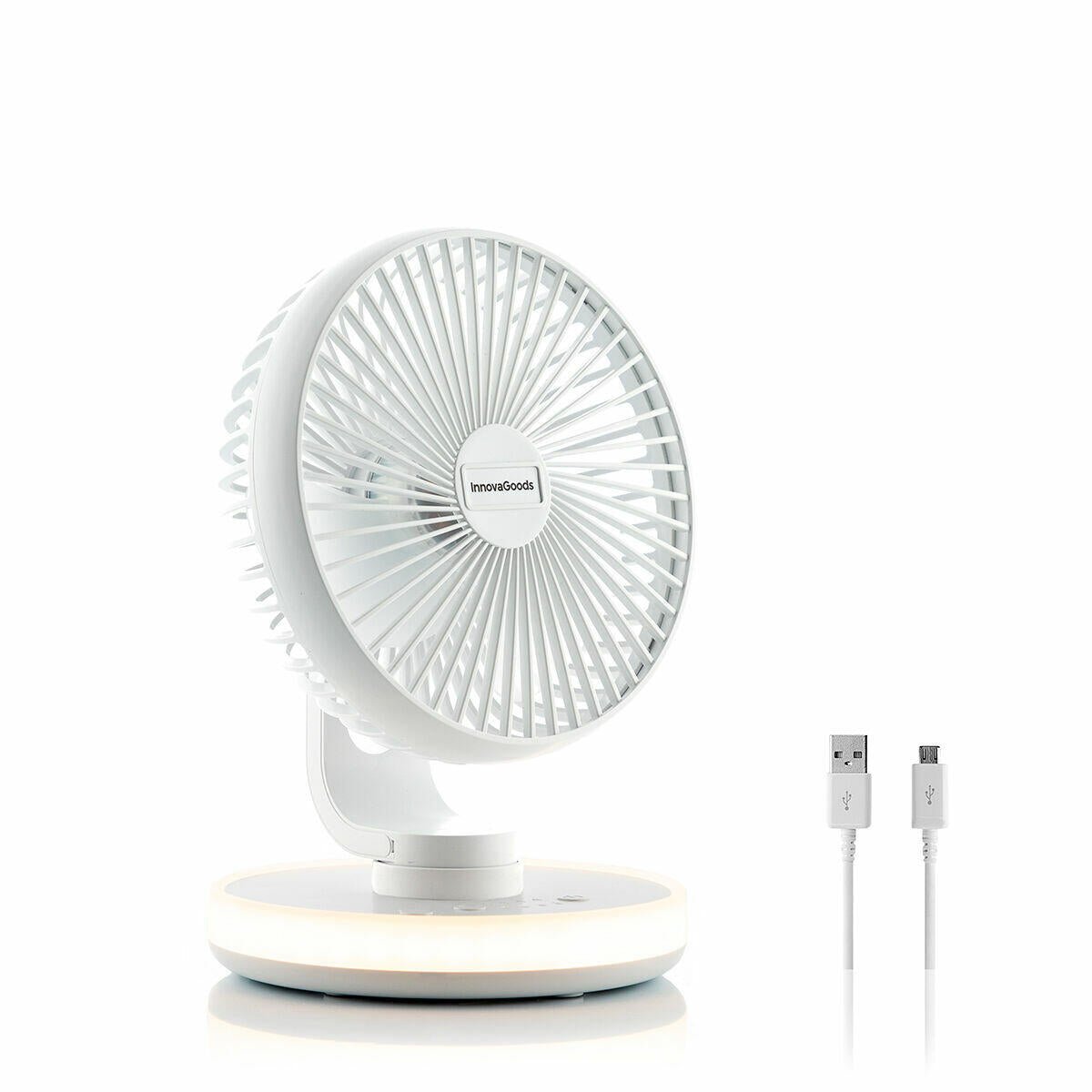 Ventilador de Escritorio Recargable con Luz LED – Silencioso, Portátil y Oscilante - innovagizmo.com