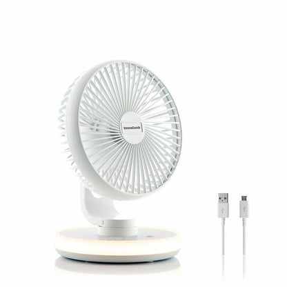 Ventilador de Escritorio Recargable con Luz LED – Silencioso, Portátil y Oscilante - innovagizmo.com