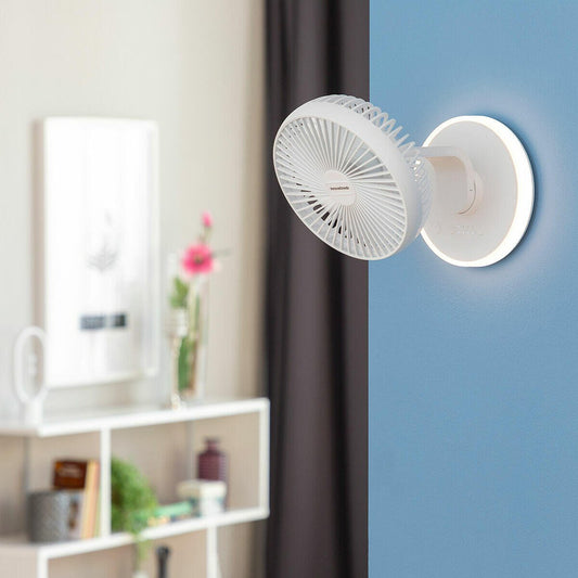 Ventilador de Escritorio Recargable con Luz LED – Silencioso, Portátil y Oscilante - innovagizmo.com