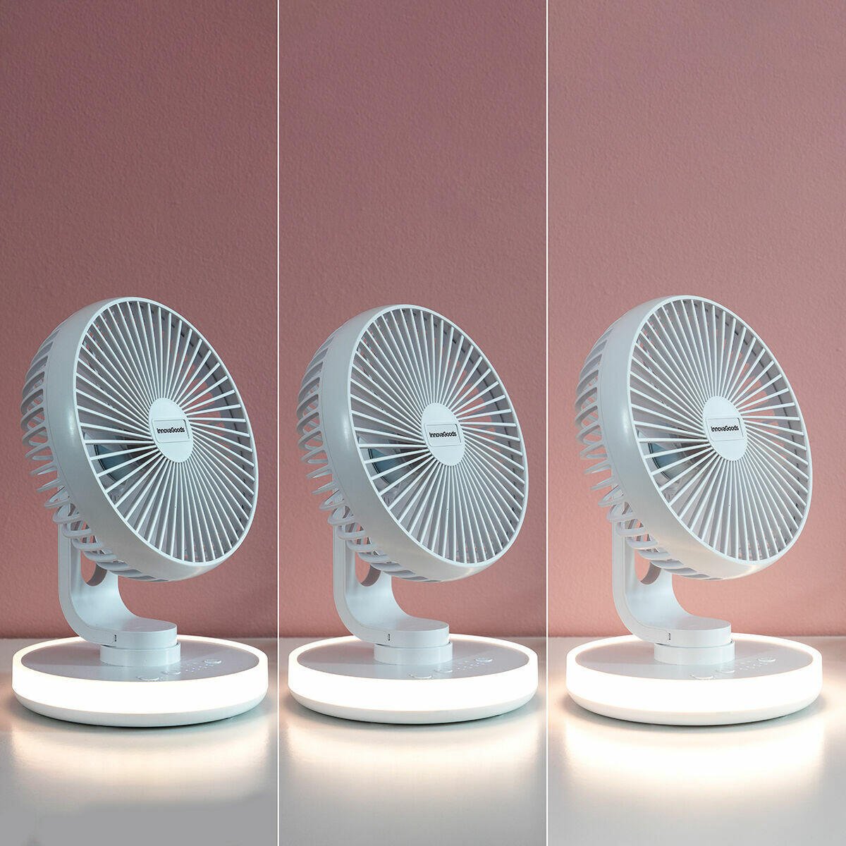 Ventilador de Escritorio Recargable con Luz LED – Silencioso, Portátil y Oscilante - innovagizmo.com