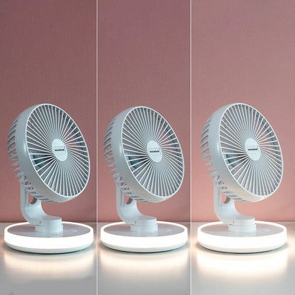 Ventilador de Escritorio Recargable con Luz LED – Silencioso, Portátil y Oscilante - innovagizmo.com