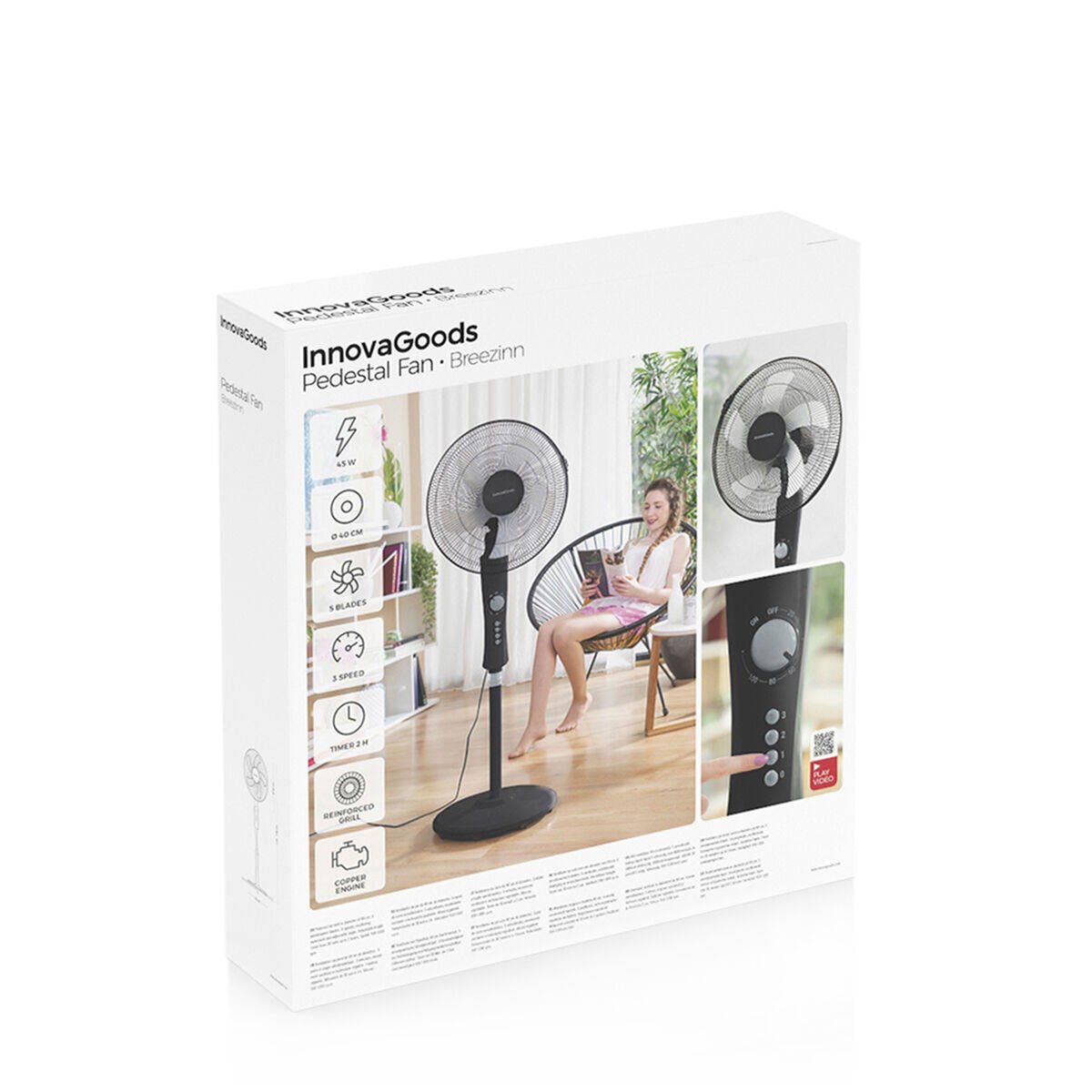 Ventilador de Pie Silencioso 45W con Temporizador Freshinn Negro - innovagizmo.com